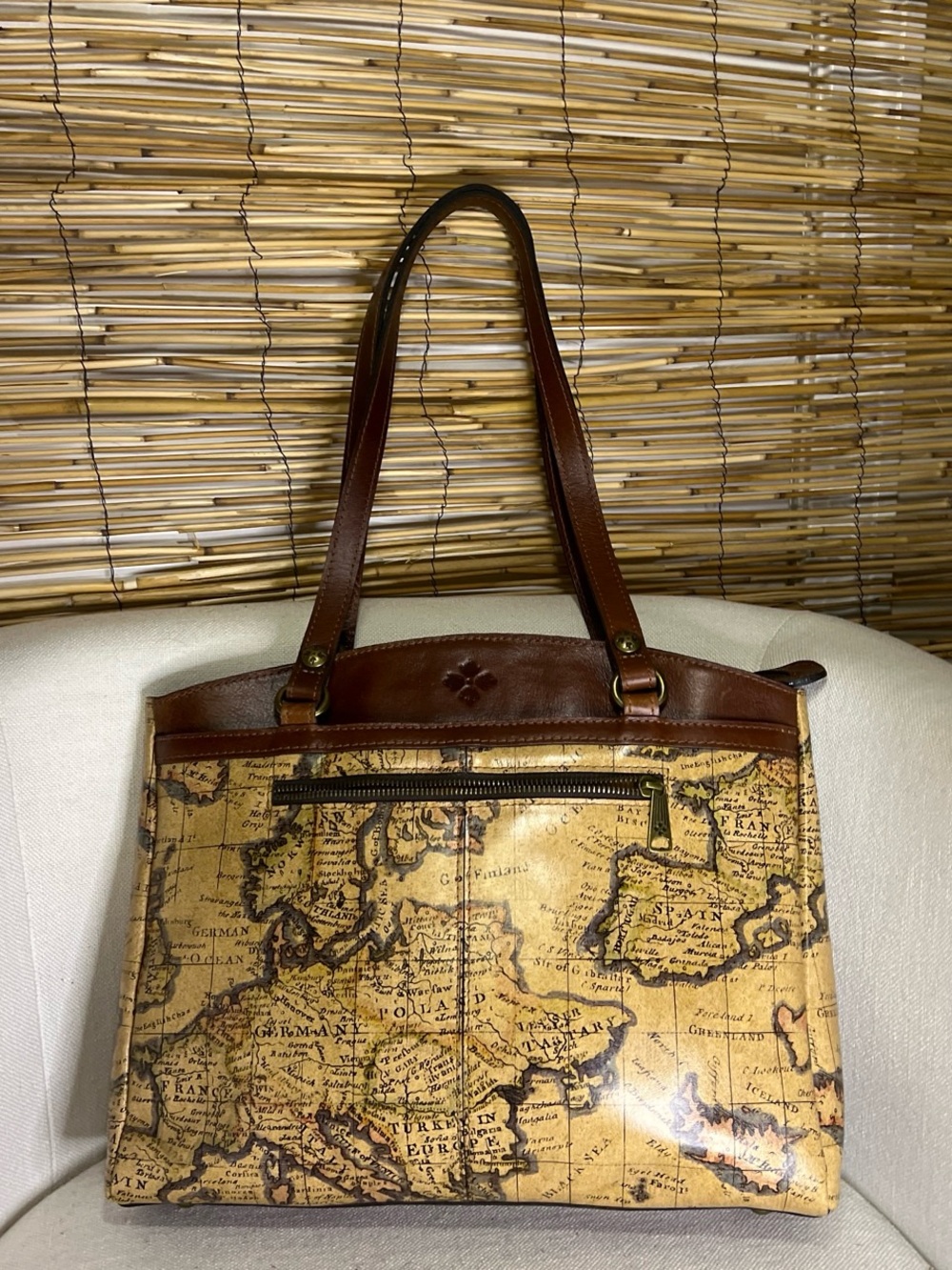 Patricia Nash Map-Print Tote in Brown and Cream